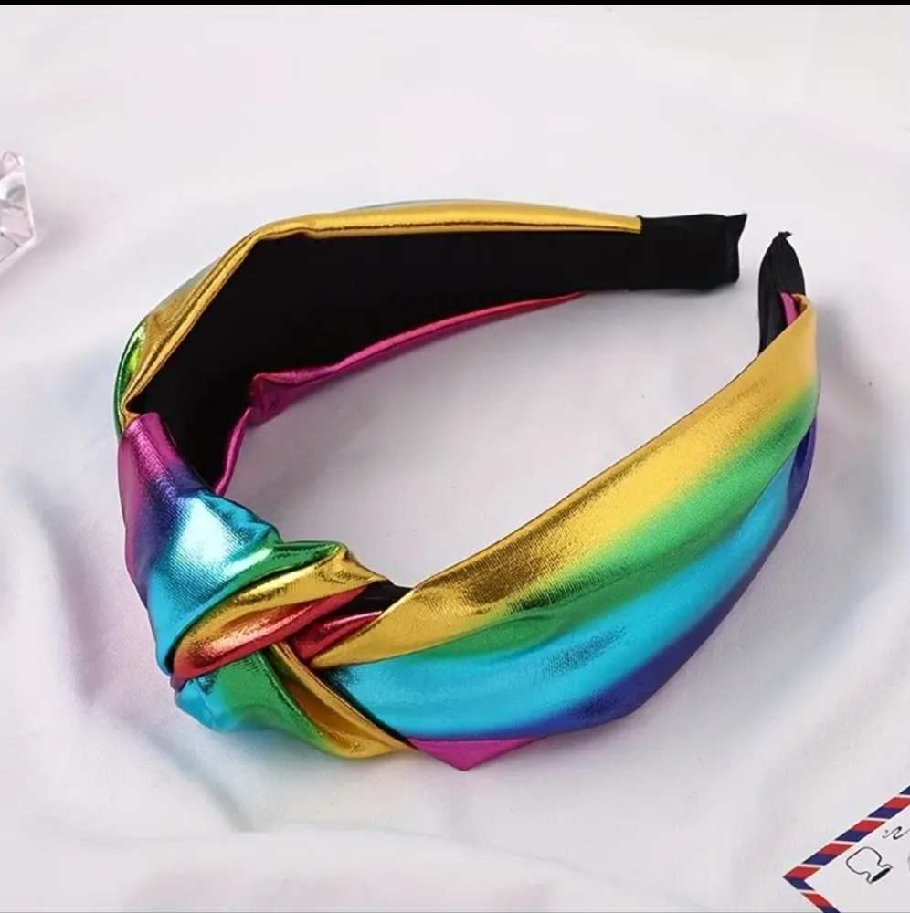 Colorful Satin Knot Headband Bright Rainbow Colors - Picture 3 of 6